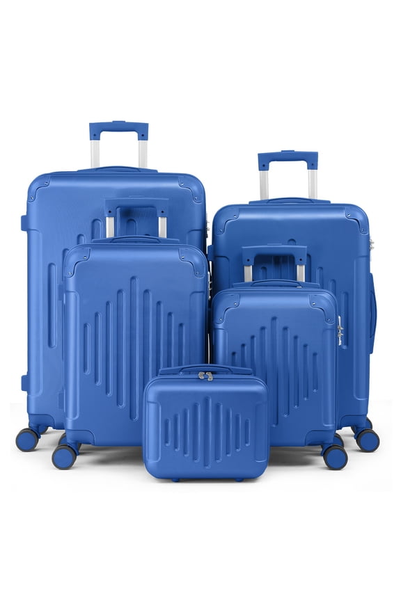 Luggage Set 5 Piece Suitcase Sets with TSA Lock Moulded Corner 4 Spinner Wheels, ABS Hardside Trolley Travel Case for Carry On Check-in Business Trip, Dark Blue