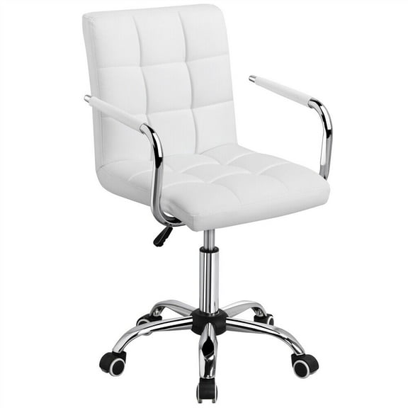 Beran7 PU Leather Comfortable Office Desk Chair Mid Back Height Adjustable Computer Swivel Chair w/Armrests,22″ W × 24″ D × (34-40)″ H,White