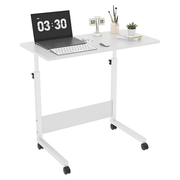Beran7 Portable Computer Workstation, Standing Desk Adjustable Height, Small Computer Desk w/Rolling, Sit Stand Laptop Desk TV Tray for Bed Sofa Hospital Reading Eating, White, 31.5"
