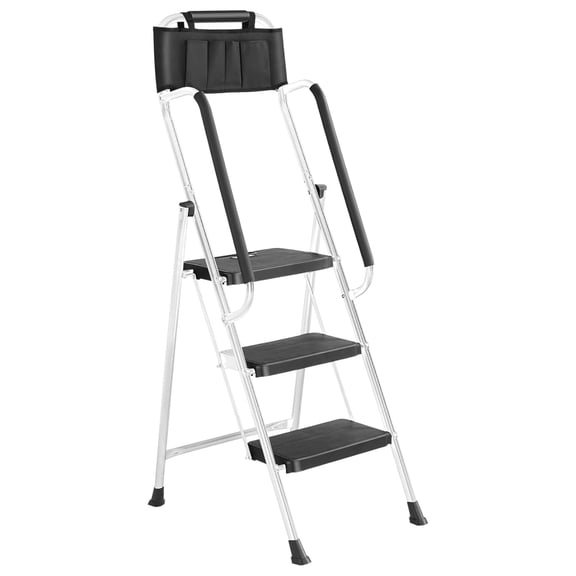 Beran7 Step Ladder with Wide Anti-Slip Platform & Thick Rubber Feet - Heavy Duty Foldable & Portable - 330 lbs Capacity, Steel Frame, Rubber Handgrip, Folding Step Stool - 3-Step Rail White
