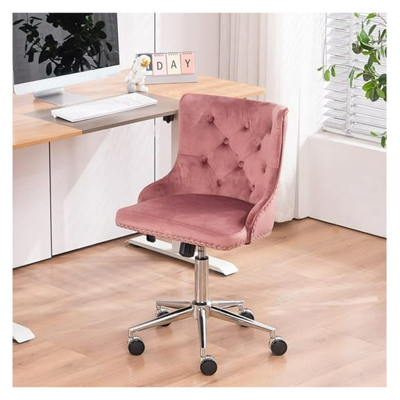 Beran7 Velvet Office Chair - Modern Upholstered Desk Chair with Adjustable Height, Tilting Mechanism, and Rolling Wheels - Pink