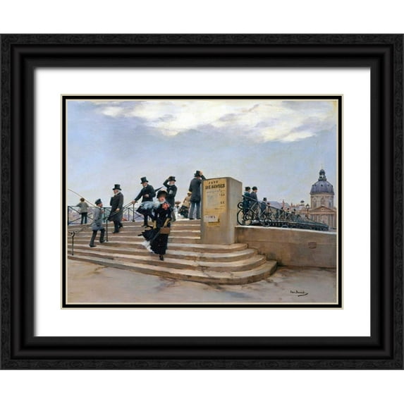 Beraud, Jean 14x12 Black Ornate Wood Framed with Double Matting Museum Art Print Titled - On the Pont des Arts, Paris (detail)