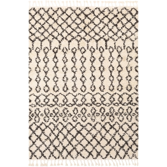 Berber Shag Machine Woven Global Rugs in Charcoal, Light Beige