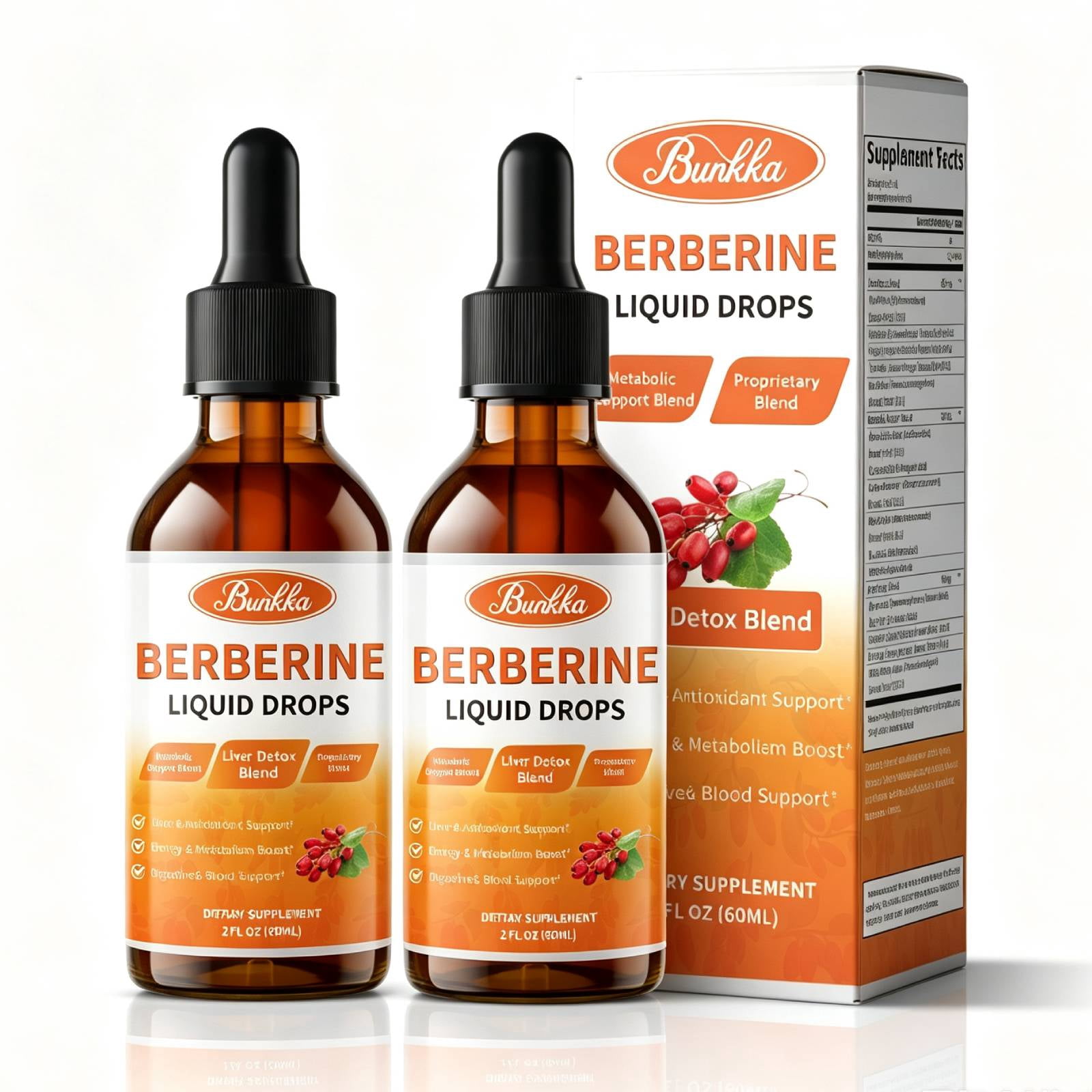 Bunkka Berberine HCI Liquid Drops 1500mg + Ceylon Cinnamon, 4 fl
