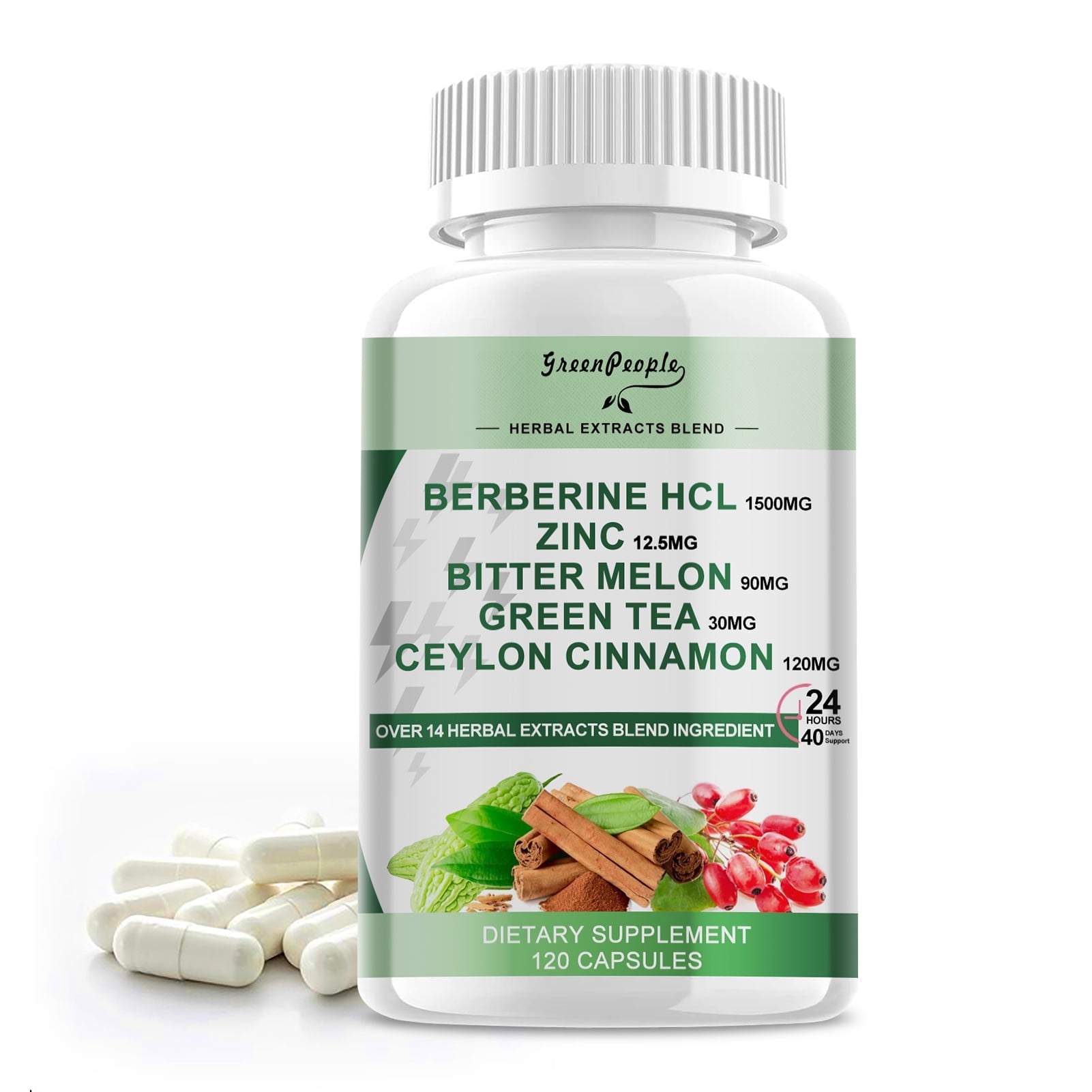 Berberine With Ceylon Cinnamon And Bitter Melon Berberine HCL 1500mg, 120 Capsules Berberine Supplement- Plus Bitter