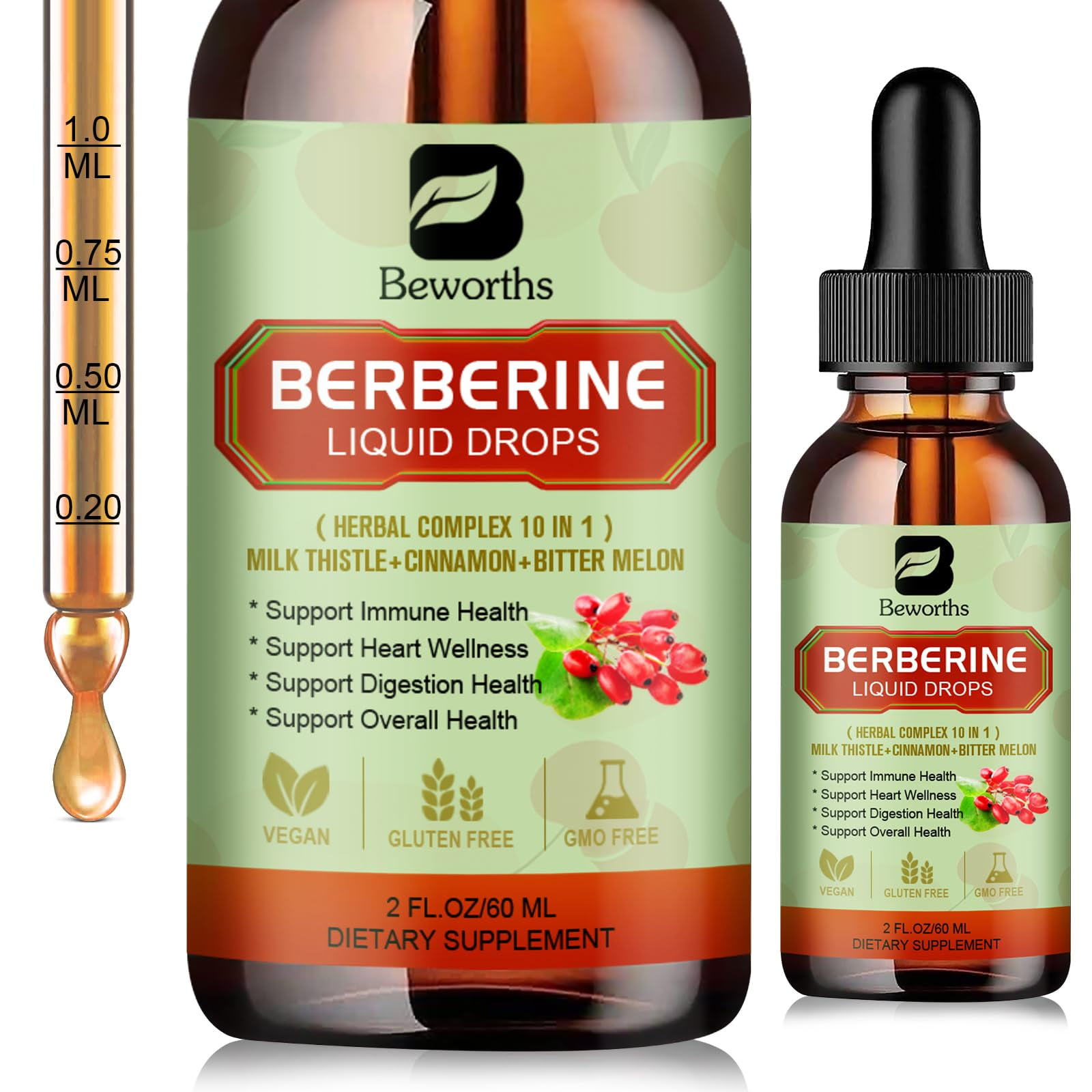 Berberine HCL Supplement Berberine Liquid Drops with Turmeric, Bitter