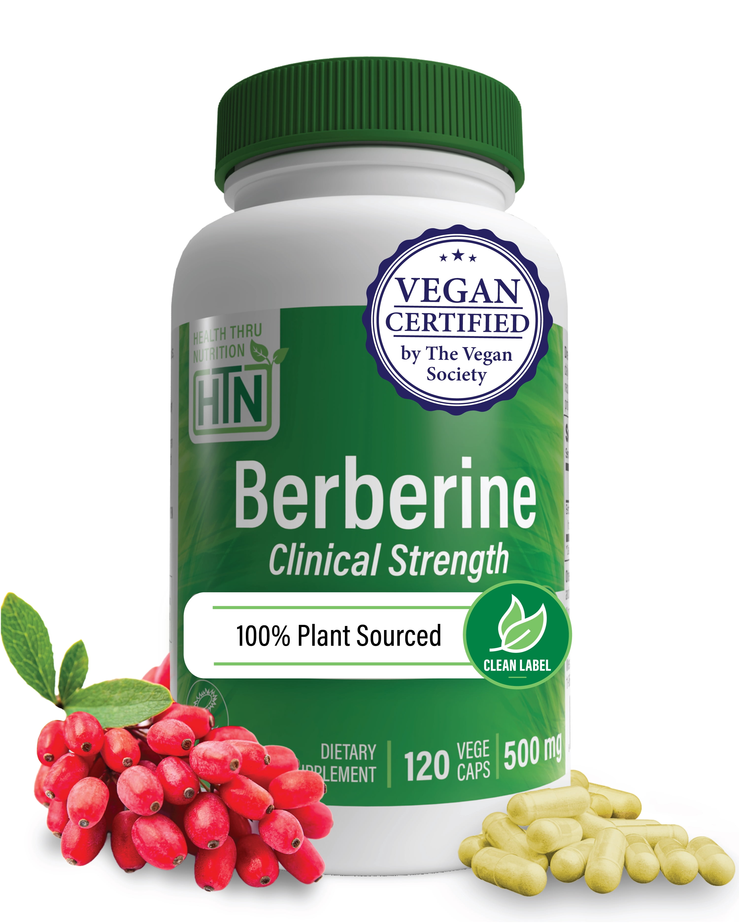 Berberine HCl 500mg  Vegan Certified | Clinical Strength - 120 Vegecaps | Blood Sugar Support | 3rd Party Tested | All Plant Extract | Non-GMO, Gluten Free, Soy Free | by Health Thru Nutrition