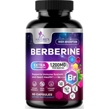 Berberine HCL 1200mg Supplement - Berberine HCI Capsules High Absorption Supplement for Heart Health & Immune Support, High Strength, Gluten-Free, Vegan, Non-GMO Pills - 60 Veggie Capsules