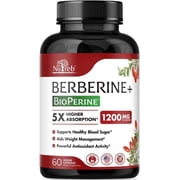Nutreb Berberine Supplement 1200mg - 5X Higher Absorption - Ultra Pure Berberine HCL - Healthy Weight Management, Immune Support - Non GMO, Manufactured in USA - 60 Vegan Capsules