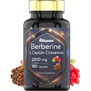 TNVitamins Berberine with Ceylon Cinnamon Supplement 2200 Mg Per Capsule NON-GMO Berberine HCL Capsules, 180 Count