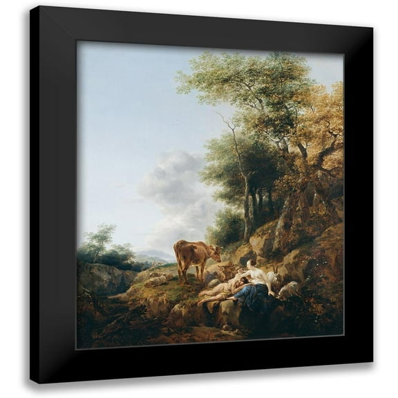 Berchem, Nicolaes 12x14 Black Modern Framed Museum Art Print Titled - Landscape with a Nymph and a Satyr