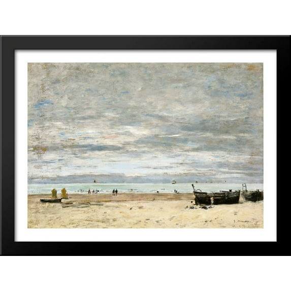 Berck, The Beach at Low Tide 38x28 Large Black Wood Framed Print Art by Eugene Boudin