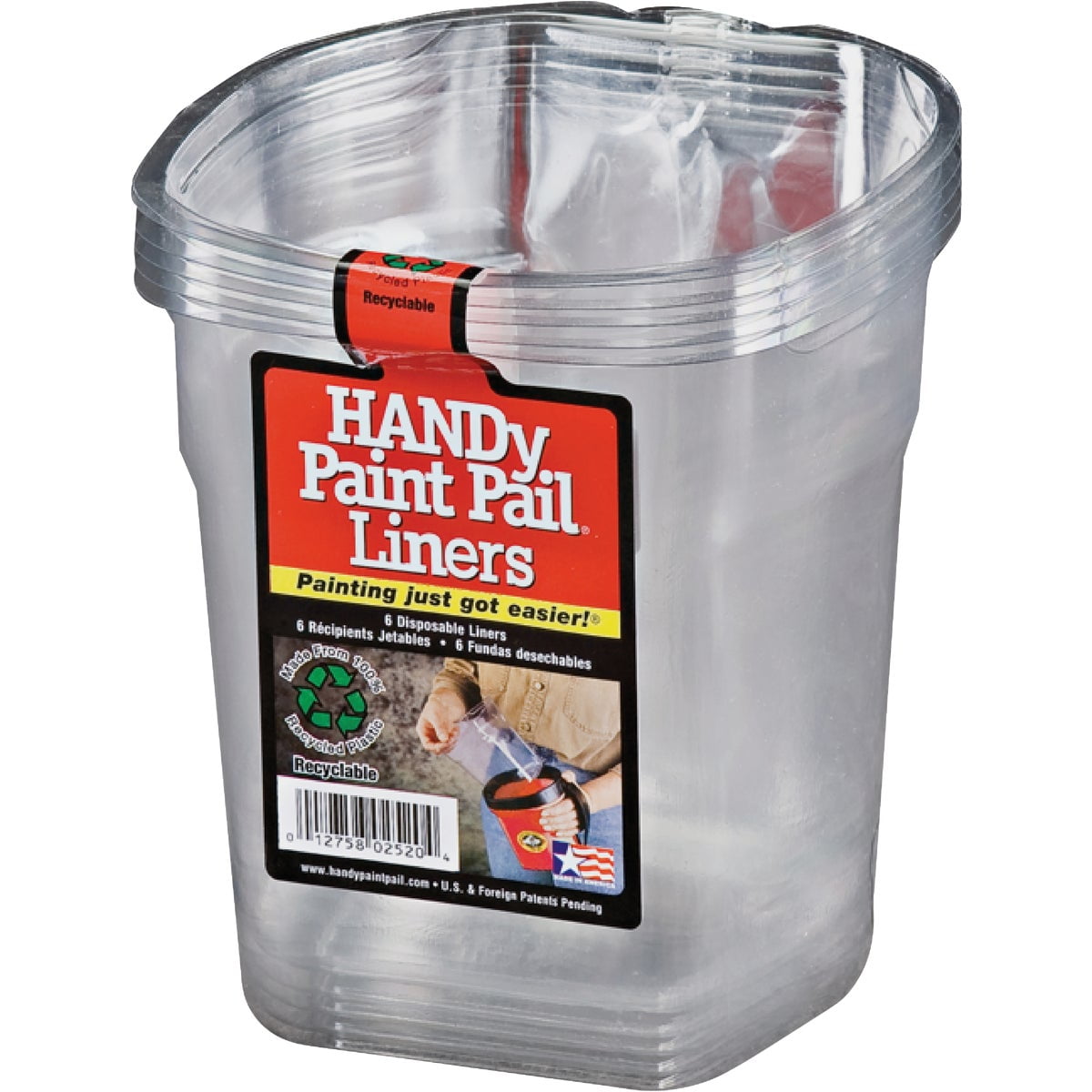Handy Paint Pail Liner, Holds 32-fl oz of Paint or Stain, Efficient for Clean-ups and Quick Color Changes with Integrated Magnetic Brush Holder, Pack of 6 Liners