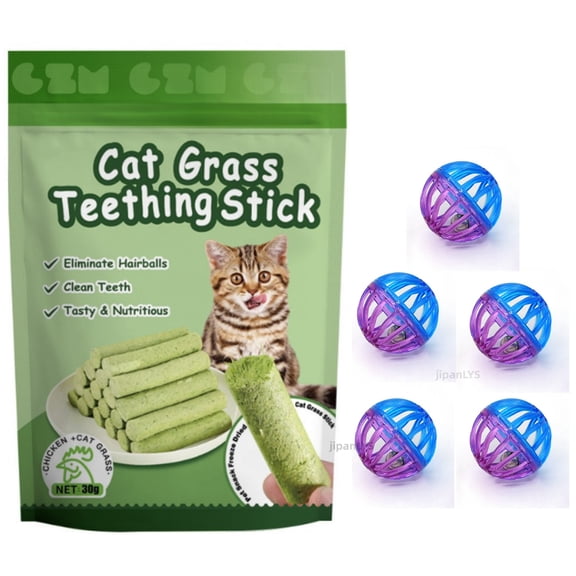 Berdexa Cat Teething Sticks Chew Sticks For Cats (+5 Balls) Cat Teeth Cleaning With Cat Stick Natural Toys Sticks For Indoor Cats Playful Chew Stick For Cat Teething