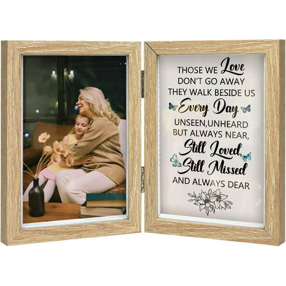Bereavement Folding Photo Frame 6x4 Wood 2 Vertical Visual Window Sympathy Picture Frames with Paper Affection Message Card Family Memorial Gift