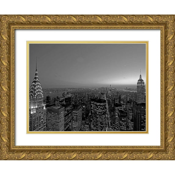 Berenholtz, Richard 14x12 Gold Ornate Wood Framed with Double Matting Museum Art Print Titled - Midtown and Lower Manhattan at dusk