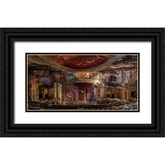 Berenholtz, Richard 24x14 Black Ornate Wood Framed with Double Matting Museum Art Print Titled - Abandoned Theatre, New Jersey (detail I)