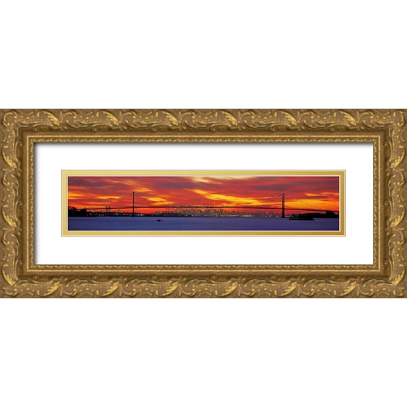 Berenholtz, Richard 24x8 Gold Ornate Wood Framed with Double Matting Museum Art Print Titled - Queensboro and Manhattan Bridge New York City