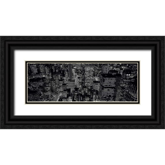 Berenholtz, Richard 32x14 Black Ornate Wood Framed with Double Matting Museum Art Print Titled - Midtown Manhattan at Night
