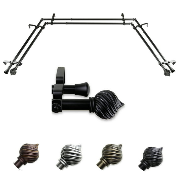 Berenice 13/16" Double Bay Window curtain rod Adjustable 20"-36", 38"-72" - Black
