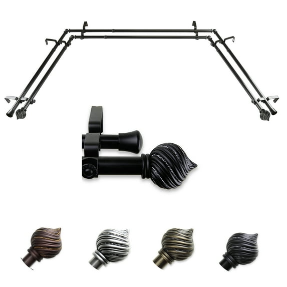 Berenice 13/16" Double Bay Window curtain rod Adjustable 20"-36", 38"-72" - Black