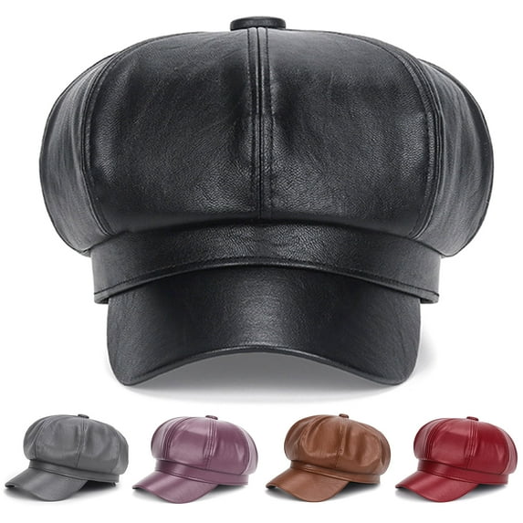 Beret Cap 8 Panels Newsboy Caps for Women, PU Leather Cabbie Painter Hat Gatsby Ivy Beret Cap