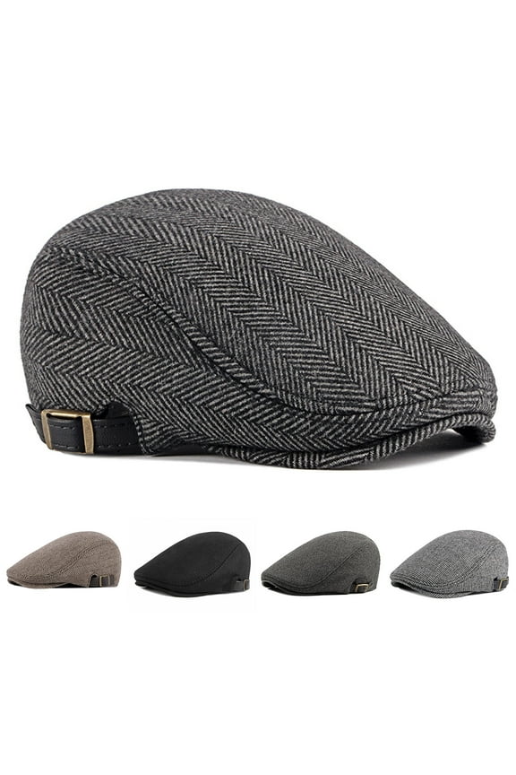 Beret Cap British Style Retro Striped Flat Top Short Brim Decorate Breathable Men Plaid Flat Newsboy Hat for Re
