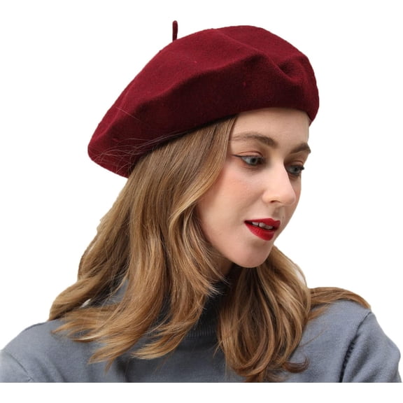 Beret-Classic Wool Beret Solid Color Womens Beret Cap Hat 1pack