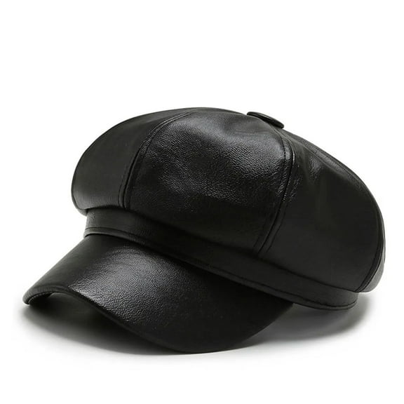 Beret Duck Tongue Cap Winter Hat PU Octagonal Cap Leather Cap Fashion Korean Version Female Short Eaves Classic