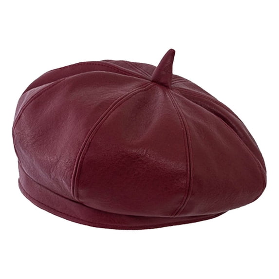 Beret Hat Causal Solid Color Faux Leather No Brim Dome French Women Beret Hat for Party