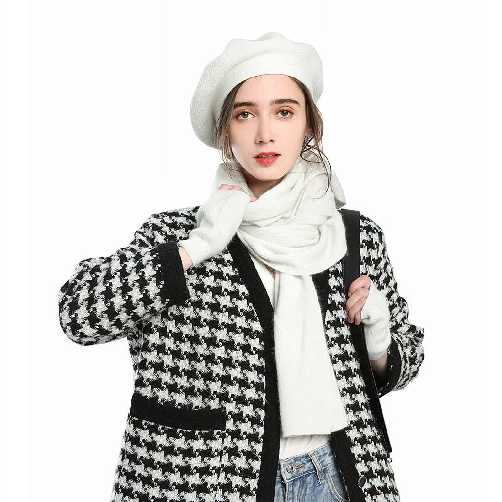 Beret Hat Scarf Glove Set for Women，Fashion Lady Knit Winter Gift Set