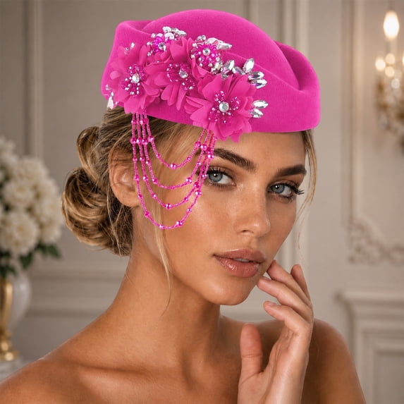 Beret Hat for Rhinestone Tassel Soft Casual Cap Daily Leisure Floral Design Top Wear Universal