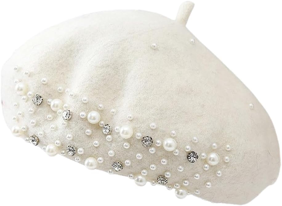 Beret Hat for Women, French Pearl Rhinestone Beanie Hat  display picture 2
