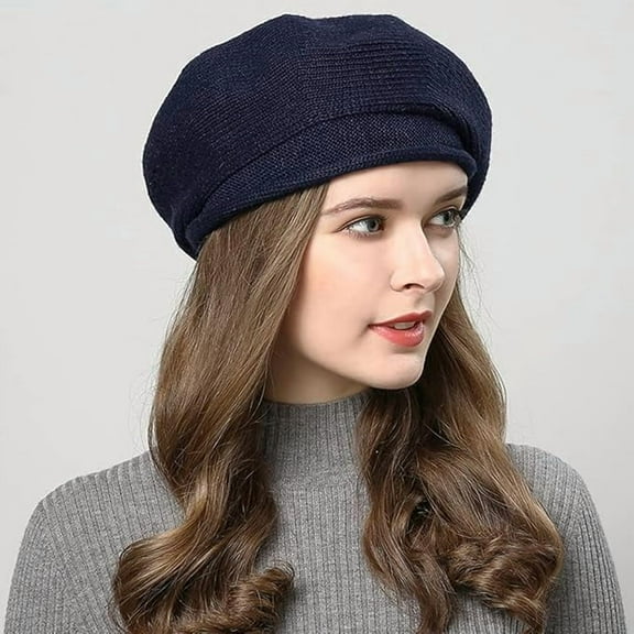 Beret Hat for Women, French Style Beanie Caps, Autumn Winter Fashion Warm Woolen Lining Knit Cap