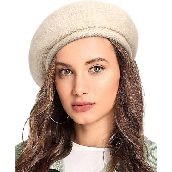 Beret Hat for Women, French Style Beanie Caps, Autumn Winter Fashion Warm Woolen Lining Knit Cap