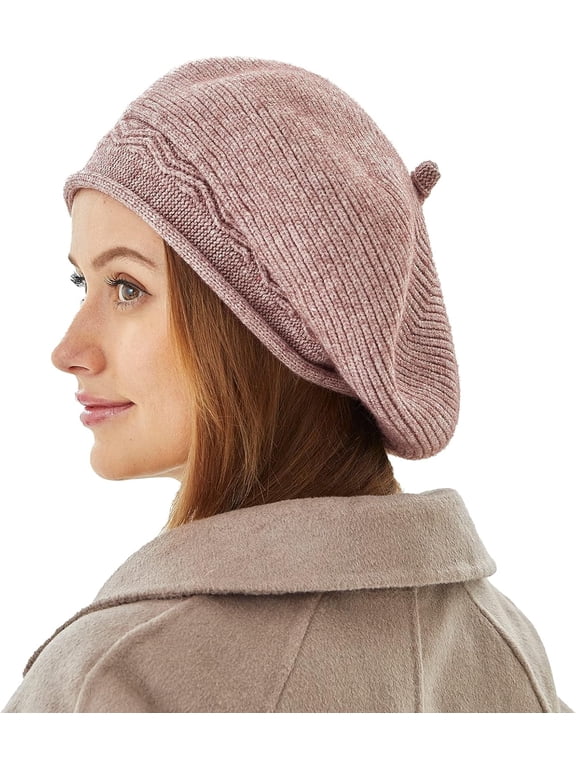 Beret Hat for Women, French Style Beanie Winter Fashion Warm Wool Lining Knit Cap