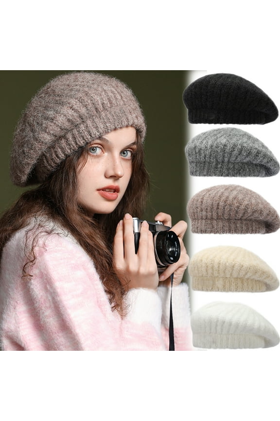Beret Hat for Women, French Style Beanie Winter Fashion Warm Wool Lining Knit Cap