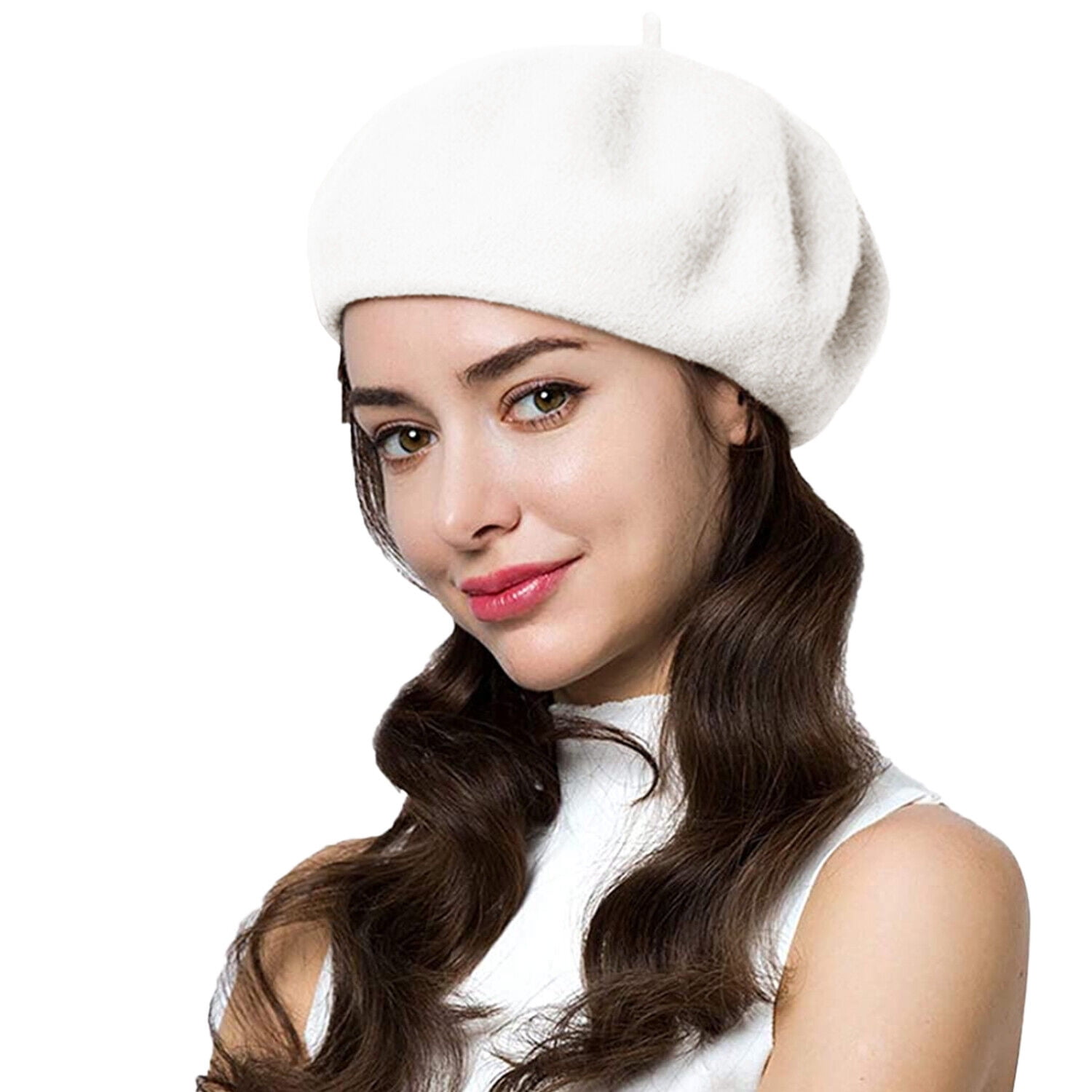 Women\'s Stylish French Lanzom Classic Knitted Beret Hats White white-french-beret-cream-  main image 4