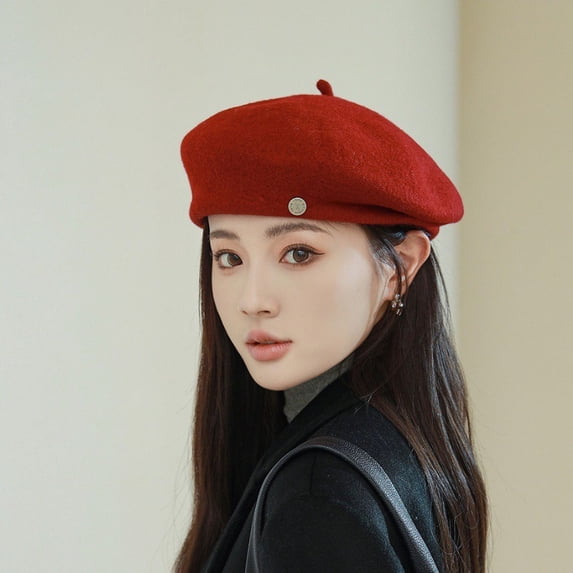 Beret Hat for Women Girls, Woolen French Beanie Hat, Outdoor Autumn Winter Fashion Lady Hat