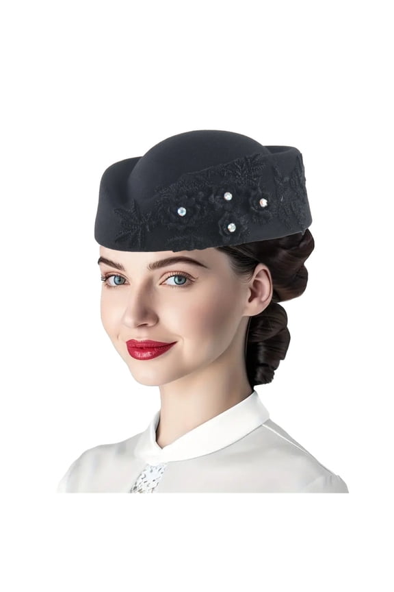 Beret Hats For Women Church Hats Flower Applique Pillbox Hats Fascinator Tea Caps Winter Hats For Women