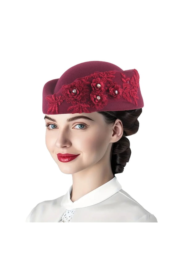 Beret Hats For Women Fashion Wide Brim Church Flower Applique Pillbox Fascinator Tea Sun Hat