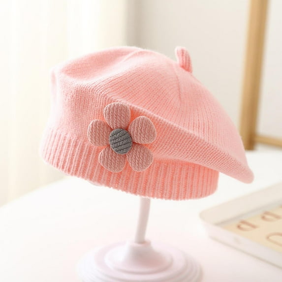 Beret Hats for Girls Cute Solid Floral Vintage Elegant French Artist Hat 3M-4Y Toddlers Kids Warm Knitted Fall Winter Painter Cap