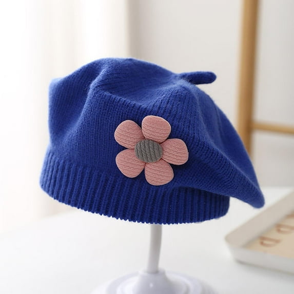 Beret Hats for Girls Cute Solid Floral Vintage Elegant French Artist Hat 3M-4Y Toddlers Kids Warm Knitted Fall Winter Painter Cap