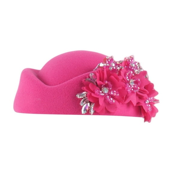 Beret for Women Church Hats Flower Applique Pillbox Fascinator Tea Caps Hot Pink