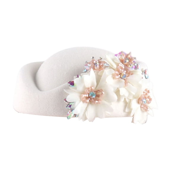 Beret for Women Church Hats Flower Applique Pillbox Fascinator Tea Caps White
