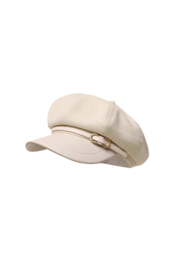 Berets CQXIDFH Women Contrast Color Sailor Hat, Leather Brim Flat Top Cap, Adjustable Fashion Headwear for Vacation Daily, Baseball Hats for Women (Beige, One Size)