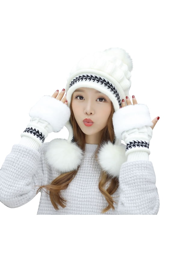 Berets For Women Plush Knitted Hat Warm Woolen Hat Thick Ball Ear Protection Cap Berets Hats For Women
