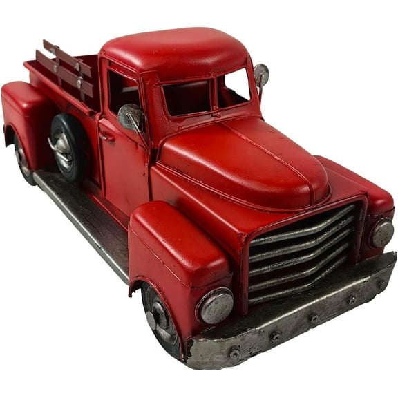 Berfutall-11'' Iron Classic Red Truck Pick-up Model Collectible Vehicle Decoration, Metal Truck Christmas Decor ，Unique Blend of Vintage, Rustic, Farmhouse Truck Decor for Table Top Decor. (A)