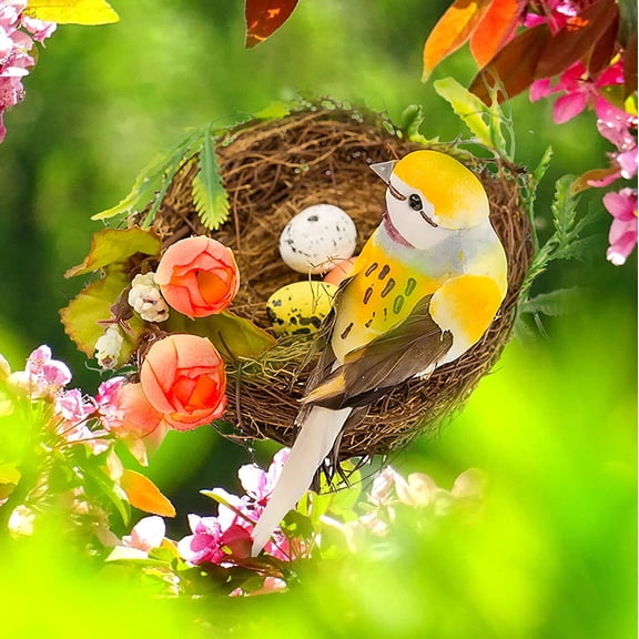Berfutall-Easter Artificial Nest Natural Bird Nest Kit includes Artificial Twig Nest, Fake Foam Feather Birds, Foam Eggs Ornaments for Crafts Home Party Decor