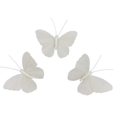 Berfutall- Feather Butterfly Decorations Set of 12 pcs White Craft Butterflies on Wire .Party Spring Home Decor Floral Pics